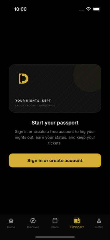 Detty Passport screen